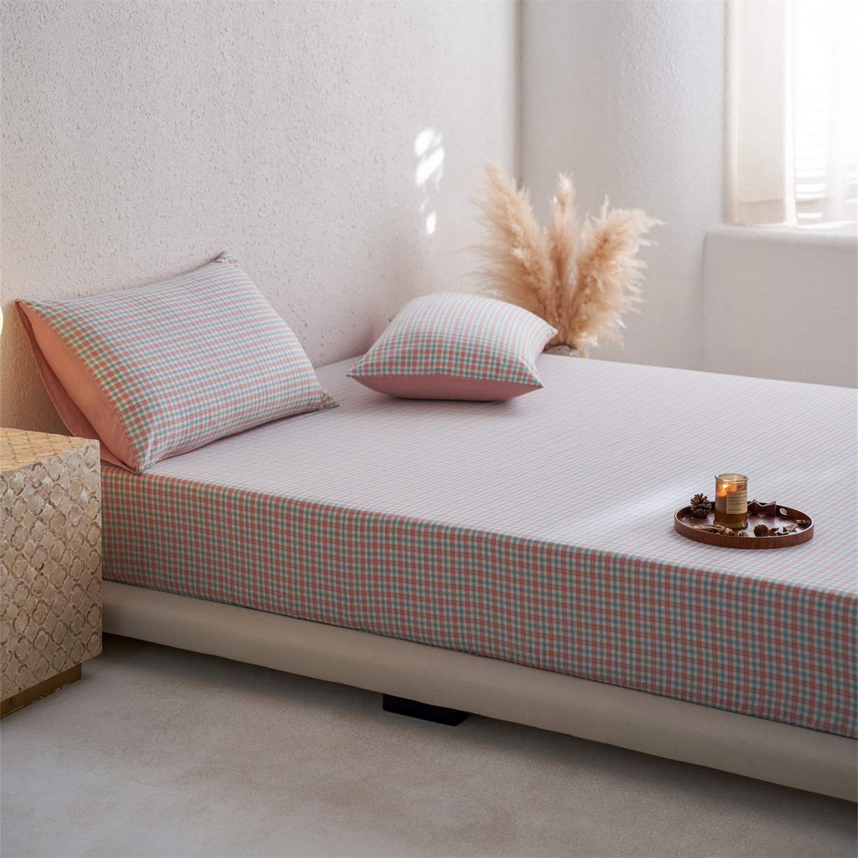 91家纺网 家纺一手货源 找家纺 启程家纺 2026新款全棉纯棉色织水洗棉单床笠床笠单件单品床笠 松墨