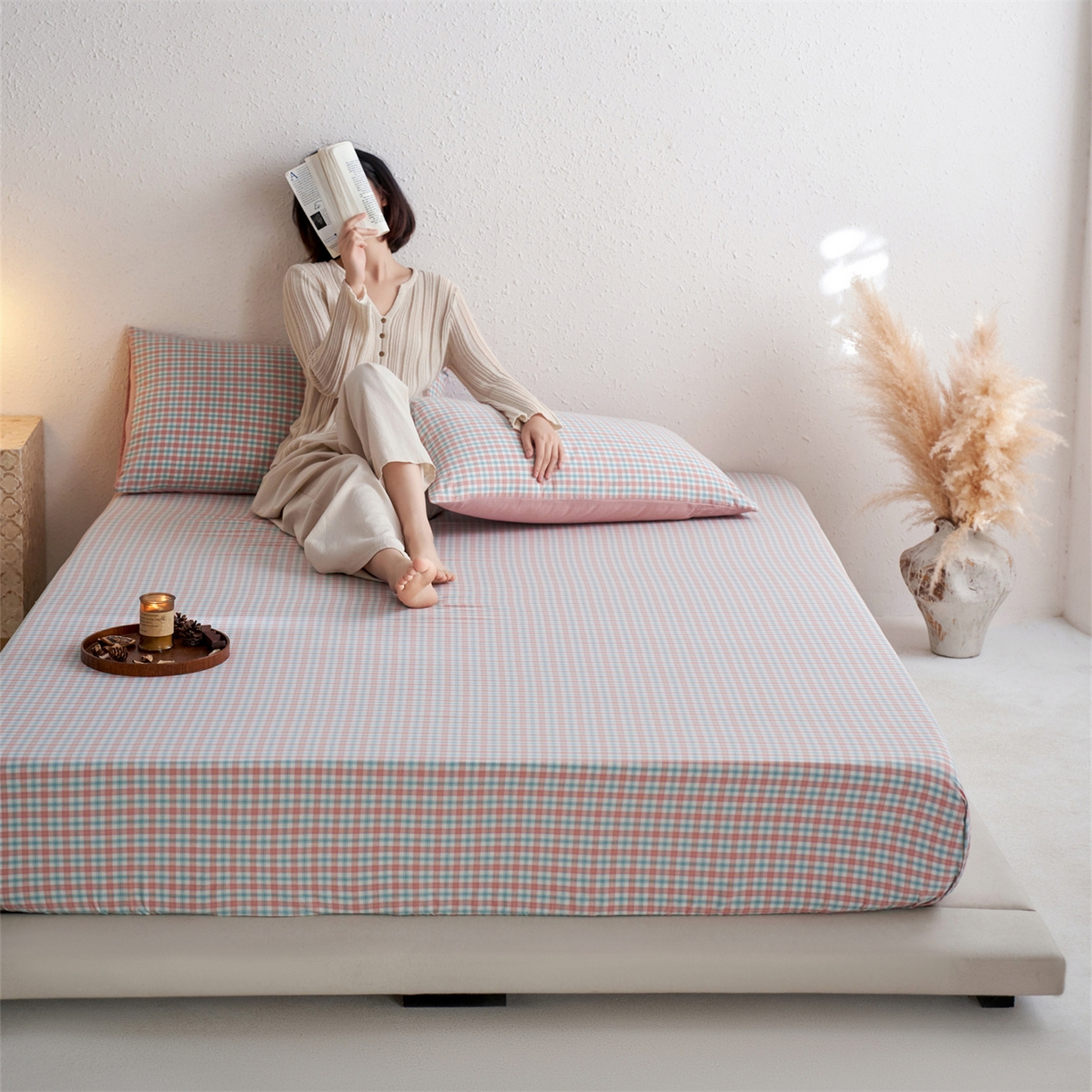 91家纺网 家纺一手货源 找家纺 启程家纺 2026新款全棉纯棉色织水洗棉单床笠床笠单件单品床笠 松墨