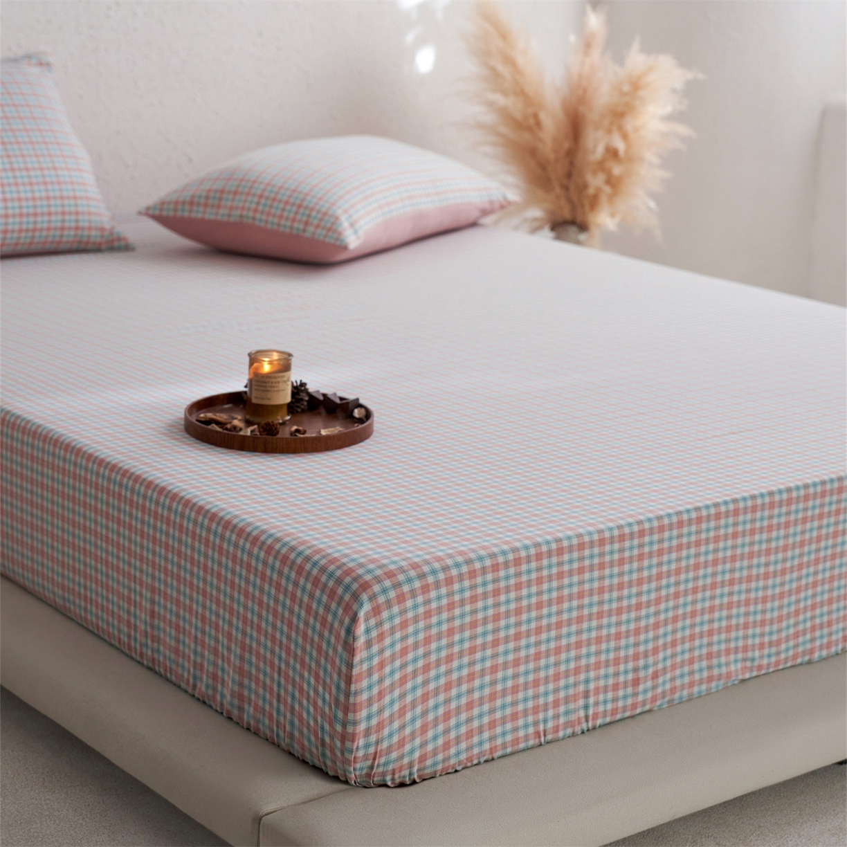 91家纺网 家纺一手货源 找家纺 启程家纺 2026新款全棉纯棉色织水洗棉单床笠床笠单件单品床笠 松墨