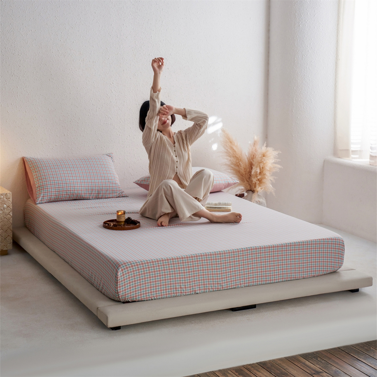 91家纺网 家纺一手货源 找家纺 启程家纺 2026新款全棉纯棉色织水洗棉单床笠床笠单件单品床笠 松墨