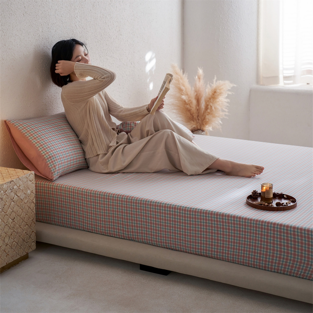 91家纺网 家纺一手货源 找家纺 启程家纺 2026新款全棉纯棉色织水洗棉单床笠床笠单件单品床笠 松墨