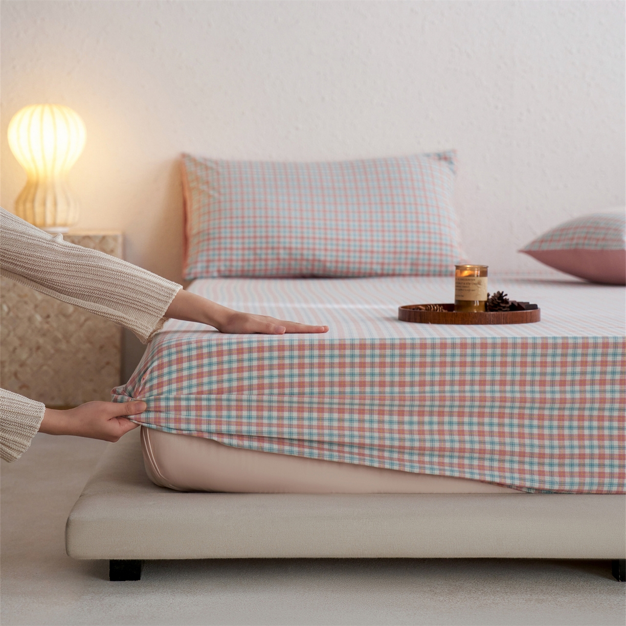 91家纺网 家纺一手货源 找家纺 启程家纺 2026新款全棉纯棉色织水洗棉单床笠床笠单件单品床笠 松墨