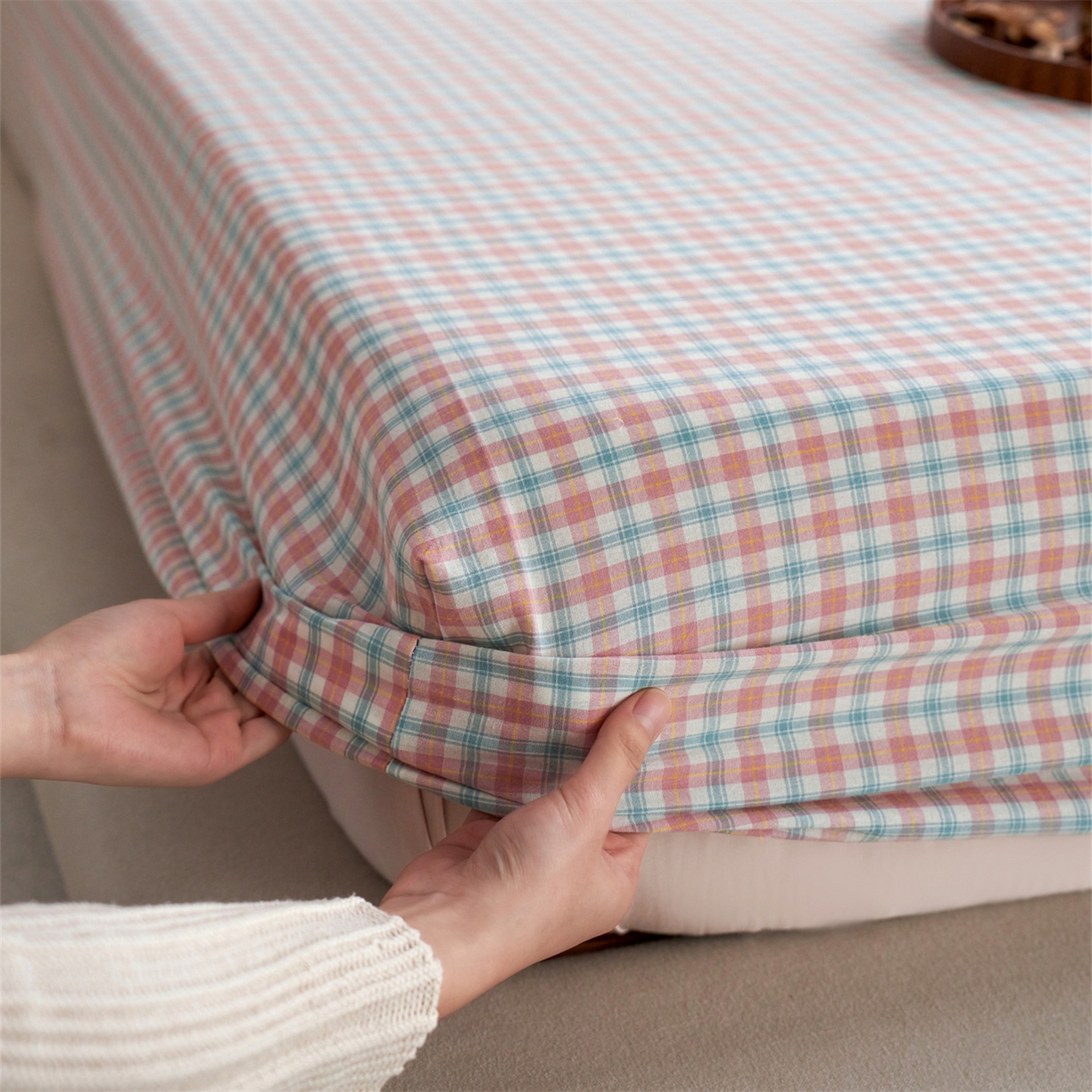 91家纺网 家纺一手货源 找家纺 启程家纺 2026新款全棉纯棉色织水洗棉单床笠床笠单件单品床笠 松墨