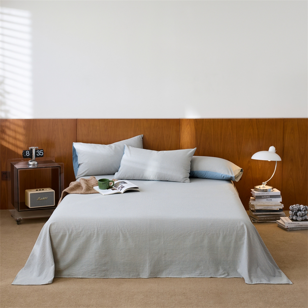 启程家纺 2026新款全棉纯棉色织水洗棉单床单床单单件单品床单 麦田-蓝