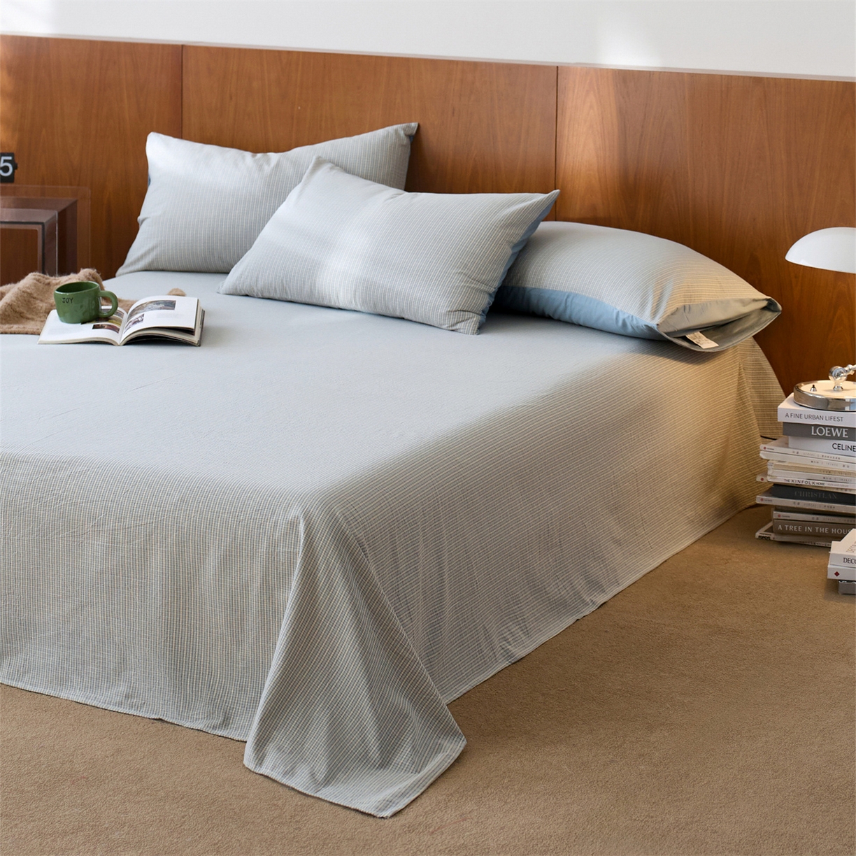 91家纺网 家纺一手货源 找家纺 启程家纺 2026新款全棉纯棉色织水洗棉单床单床单单件单品床单 麦田-蓝