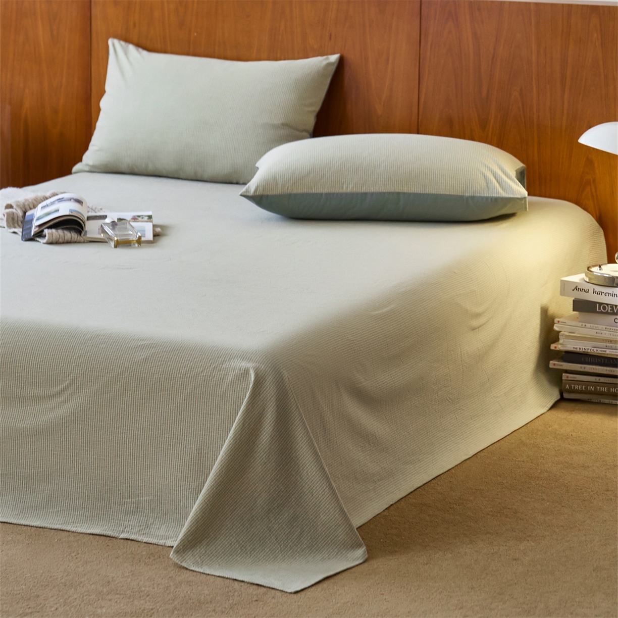 91家纺网 家纺一手货源 找家纺 启程家纺 2026新款全棉纯棉色织水洗棉单床单床单单件单品床单 麦田-绿