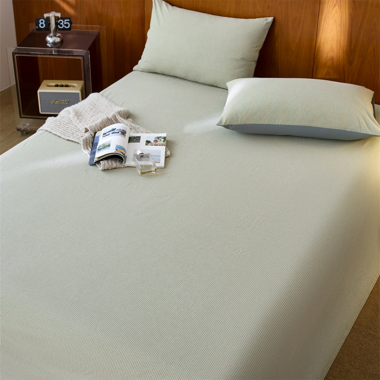 91家纺网 家纺一手货源 找家纺 启程家纺 2026新款全棉纯棉色织水洗棉单床单床单单件单品床单 麦田-绿