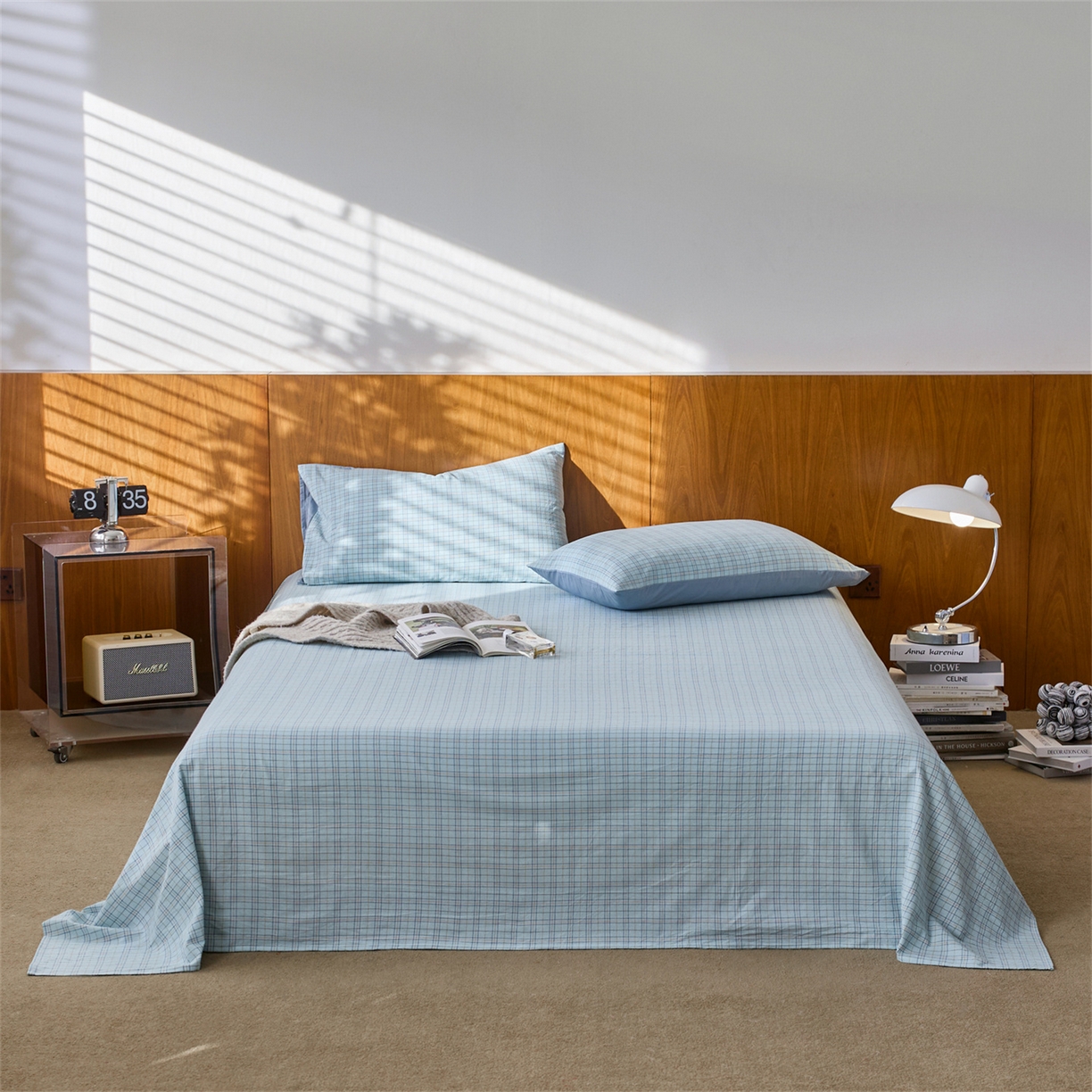 启程家纺 2026新款全棉纯棉色织水洗棉单床单床单单件单品床单 秋田-蓝