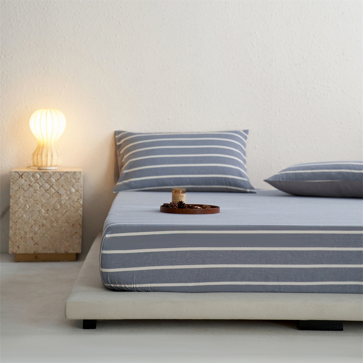 91家纺网 家纺一手货源 找家纺 启程家纺 2026新款全棉纯棉色织水洗棉单床笠床笠单件单品床笠 威特浅蓝