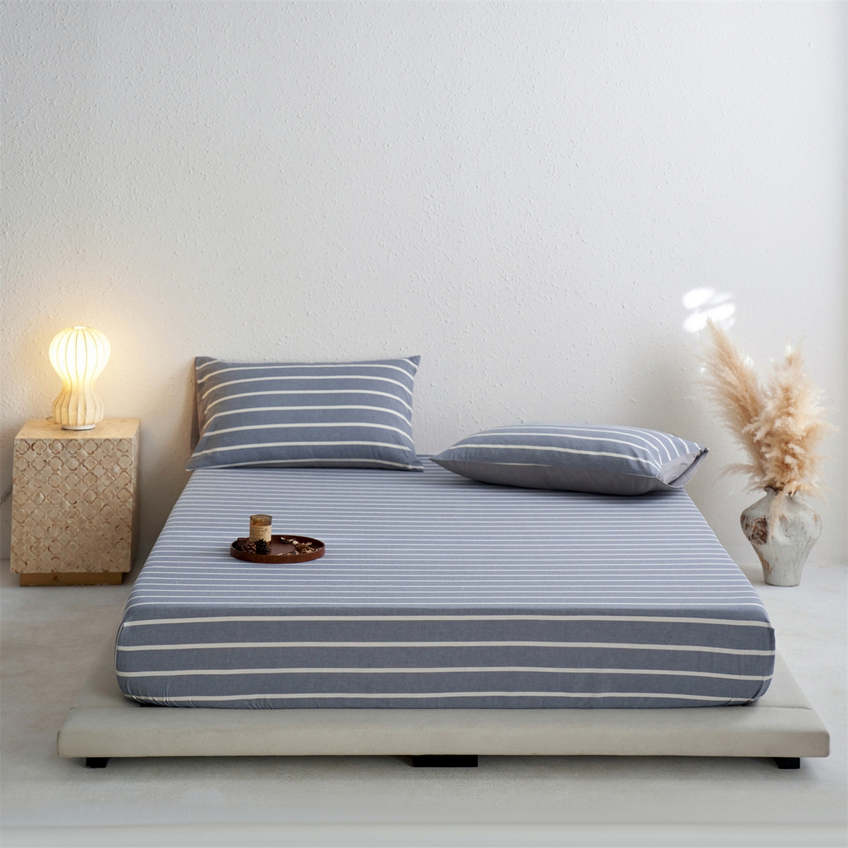 91家纺网 家纺一手货源 找家纺 启程家纺 2026新款全棉纯棉色织水洗棉单床笠床笠单件单品床笠 威特浅蓝