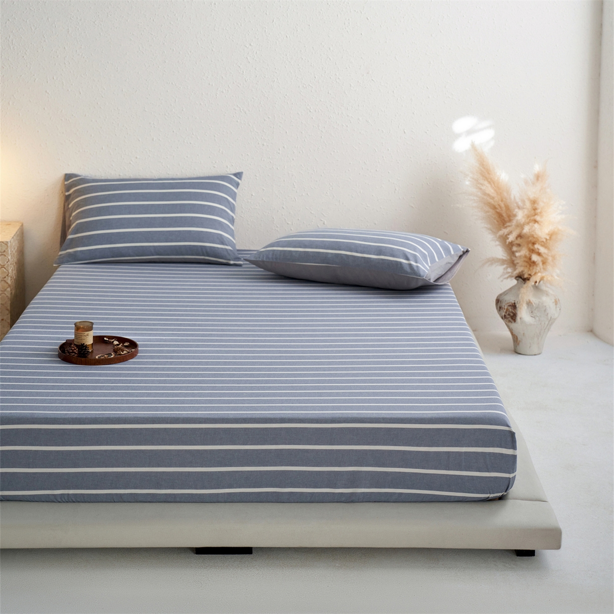 91家纺网 家纺一手货源 找家纺 启程家纺 2026新款全棉纯棉色织水洗棉单床笠床笠单件单品床笠 威特浅蓝