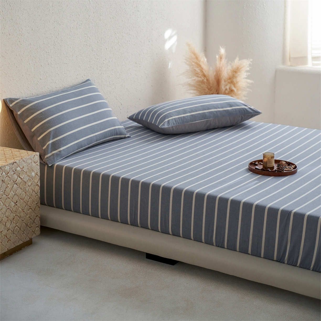 91家纺网 家纺一手货源 找家纺 启程家纺 2026新款全棉纯棉色织水洗棉单床笠床笠单件单品床笠 威特浅蓝