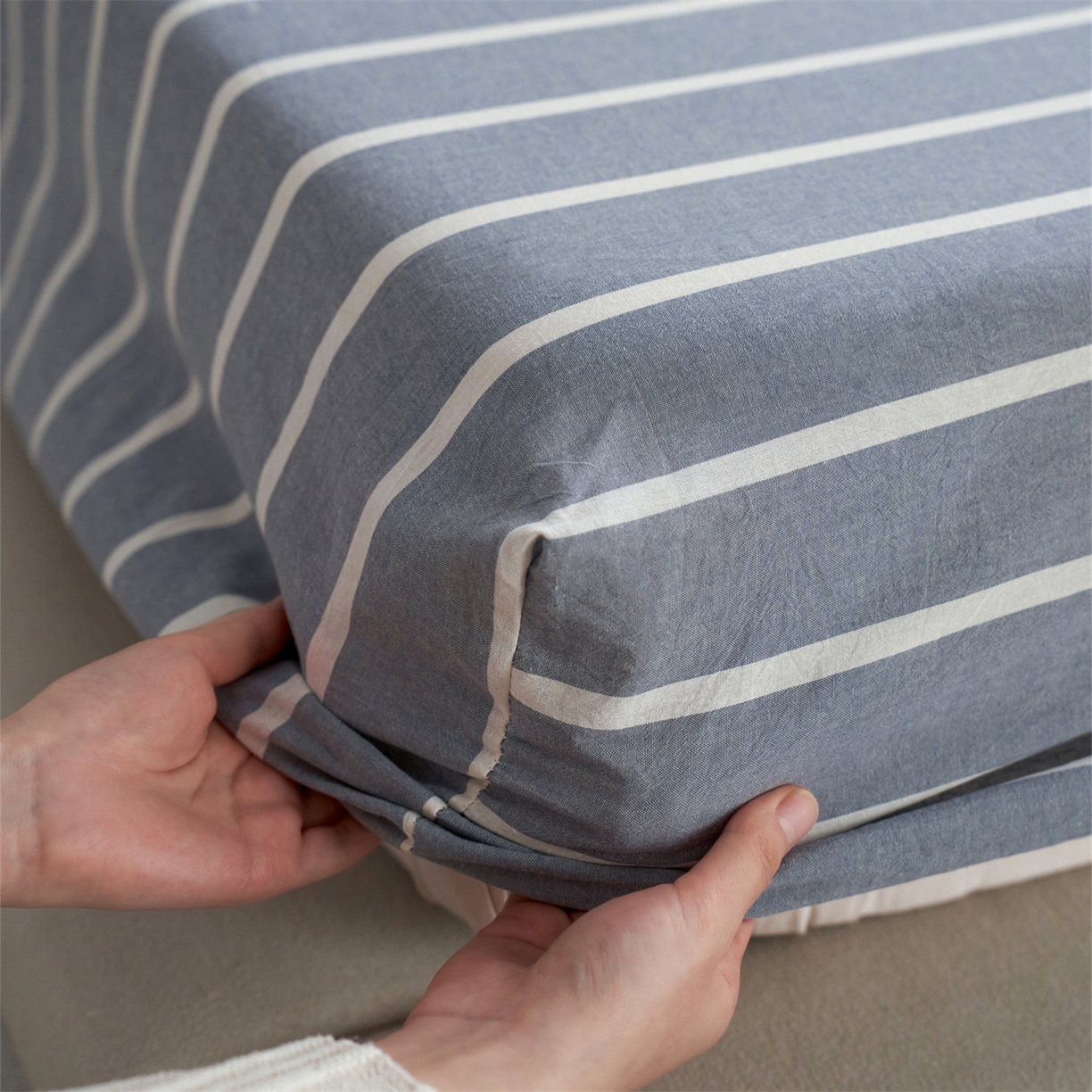 91家纺网 家纺一手货源 找家纺 启程家纺 2026新款全棉纯棉色织水洗棉单床笠床笠单件单品床笠 威特浅蓝