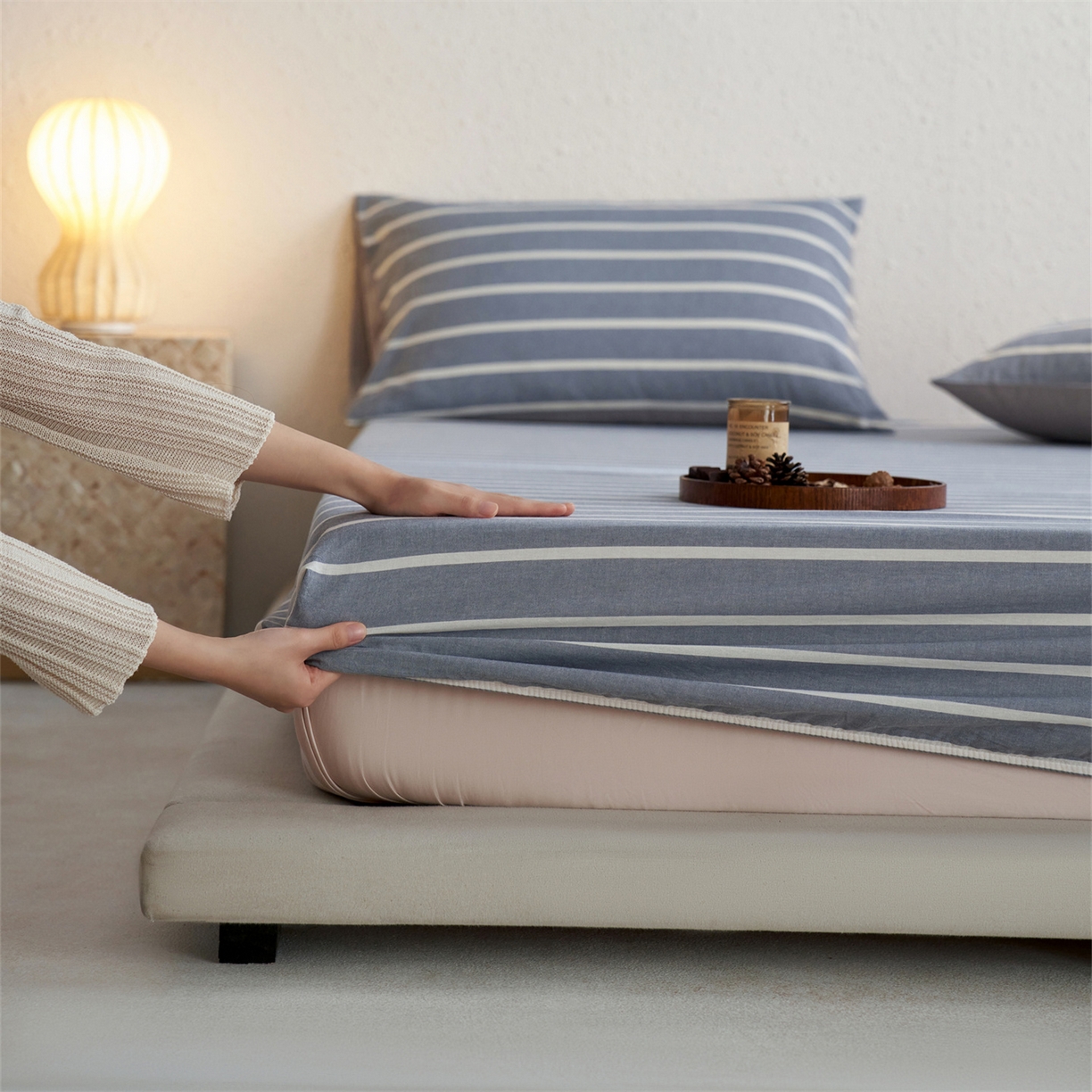 91家纺网 家纺一手货源 找家纺 启程家纺 2026新款全棉纯棉色织水洗棉单床笠床笠单件单品床笠 威特浅蓝