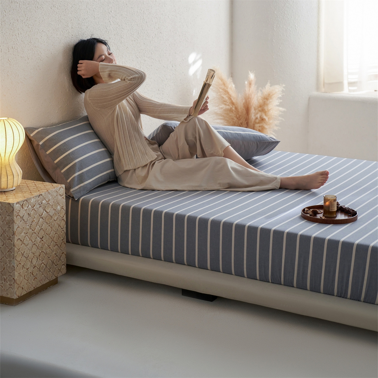 91家纺网 家纺一手货源 找家纺 启程家纺 2026新款全棉纯棉色织水洗棉单床笠床笠单件单品床笠 威特浅蓝