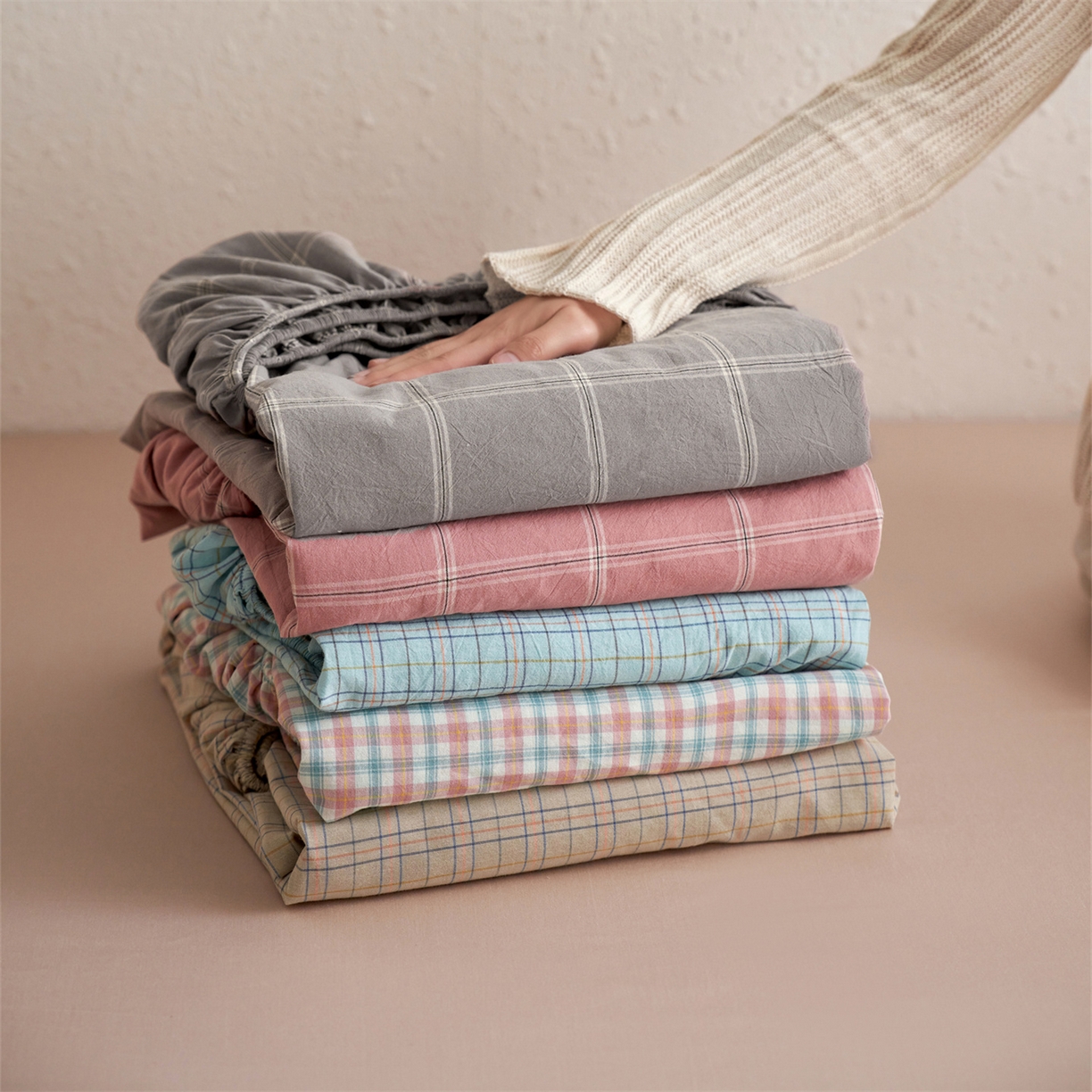 启程家纺 2026新款全棉纯棉色织水洗棉单床笠床笠单件单品床笠 组合图仅供展示不可下单