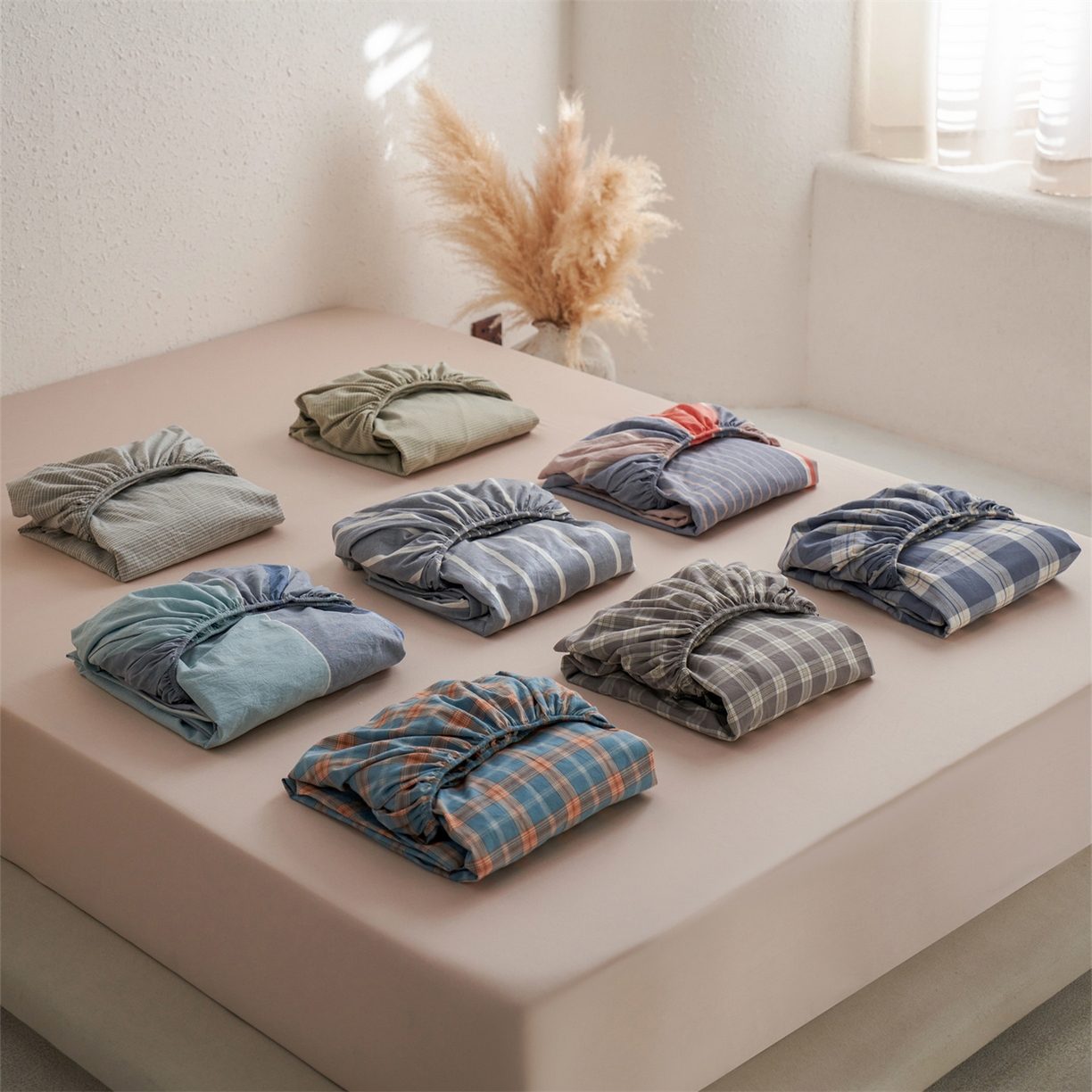 91家纺网 家纺一手货源 找家纺 启程家纺 2026新款全棉纯棉色织水洗棉单床笠床笠单件单品床笠 组合图仅供展示不可下单