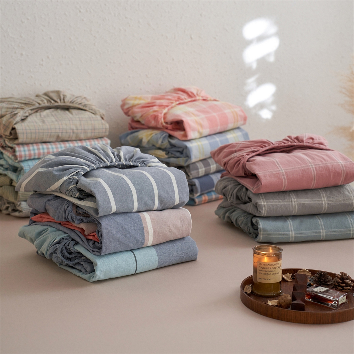 91家纺网 家纺一手货源 找家纺 启程家纺 2026新款全棉纯棉色织水洗棉单床笠床笠单件单品床笠 组合图仅供展示不可下单