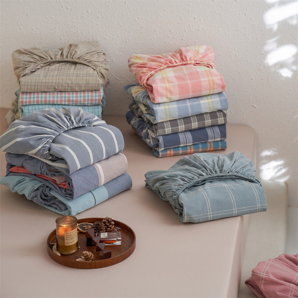 91家纺网 家纺一手货源 找家纺 启程家纺 2026新款全棉纯棉色织水洗棉单床笠床笠单件单品床笠 组合图仅供展示不可下单