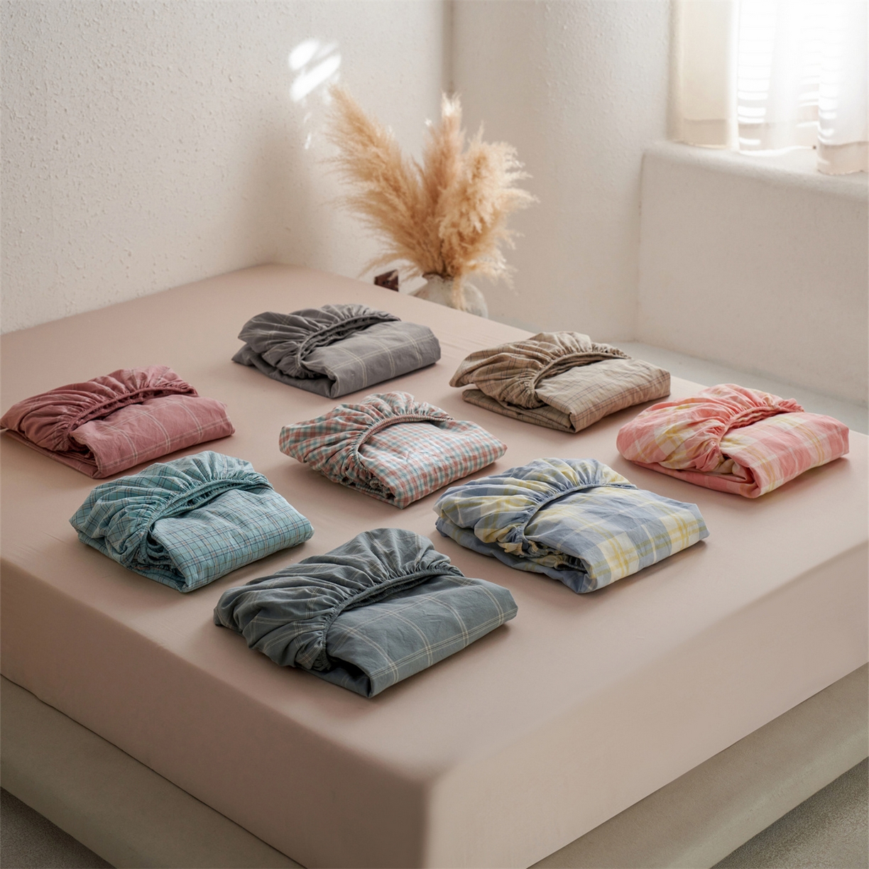 91家纺网 家纺一手货源 找家纺 启程家纺 2026新款全棉纯棉色织水洗棉单床笠床笠单件单品床笠 组合图仅供展示不可下单