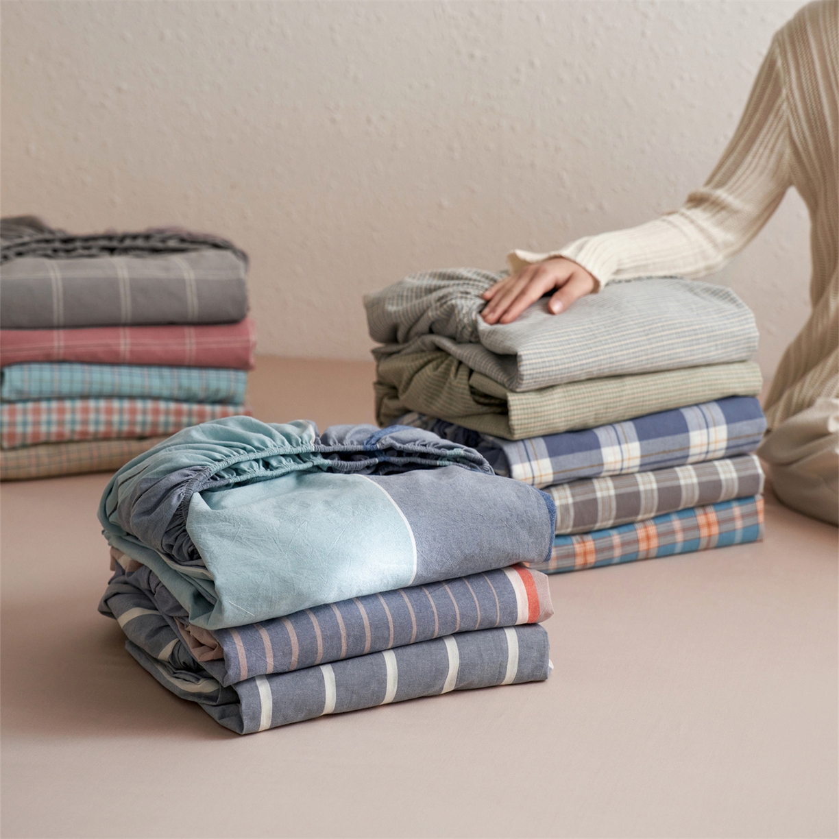 91家纺网 家纺一手货源 找家纺 启程家纺 2026新款全棉纯棉色织水洗棉单床笠床笠单件单品床笠 组合图仅供展示不可下单