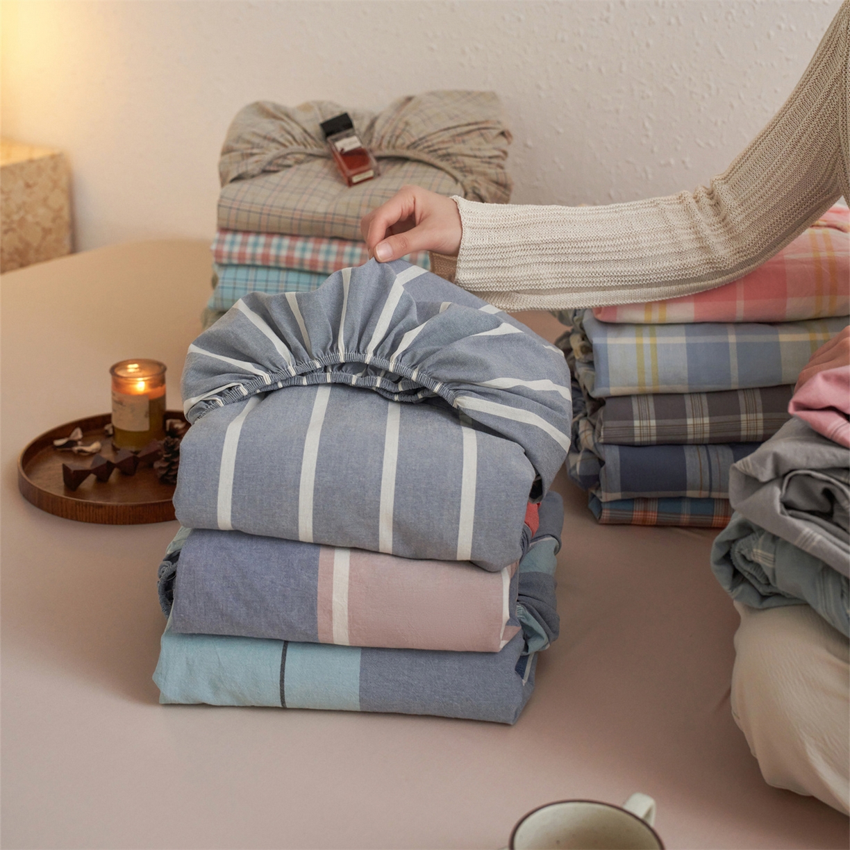 91家纺网 家纺一手货源 找家纺 启程家纺 2026新款全棉纯棉色织水洗棉单床笠床笠单件单品床笠 组合图仅供展示不可下单