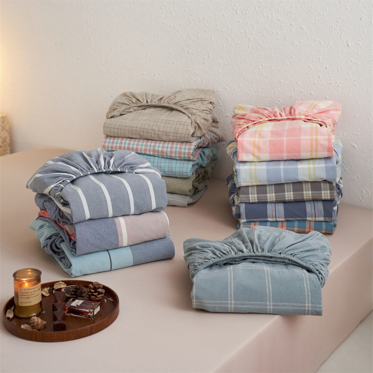 91家纺网 家纺一手货源 找家纺 启程家纺 2026新款全棉纯棉色织水洗棉单床笠床笠单件单品床笠 组合图仅供展示不可下单