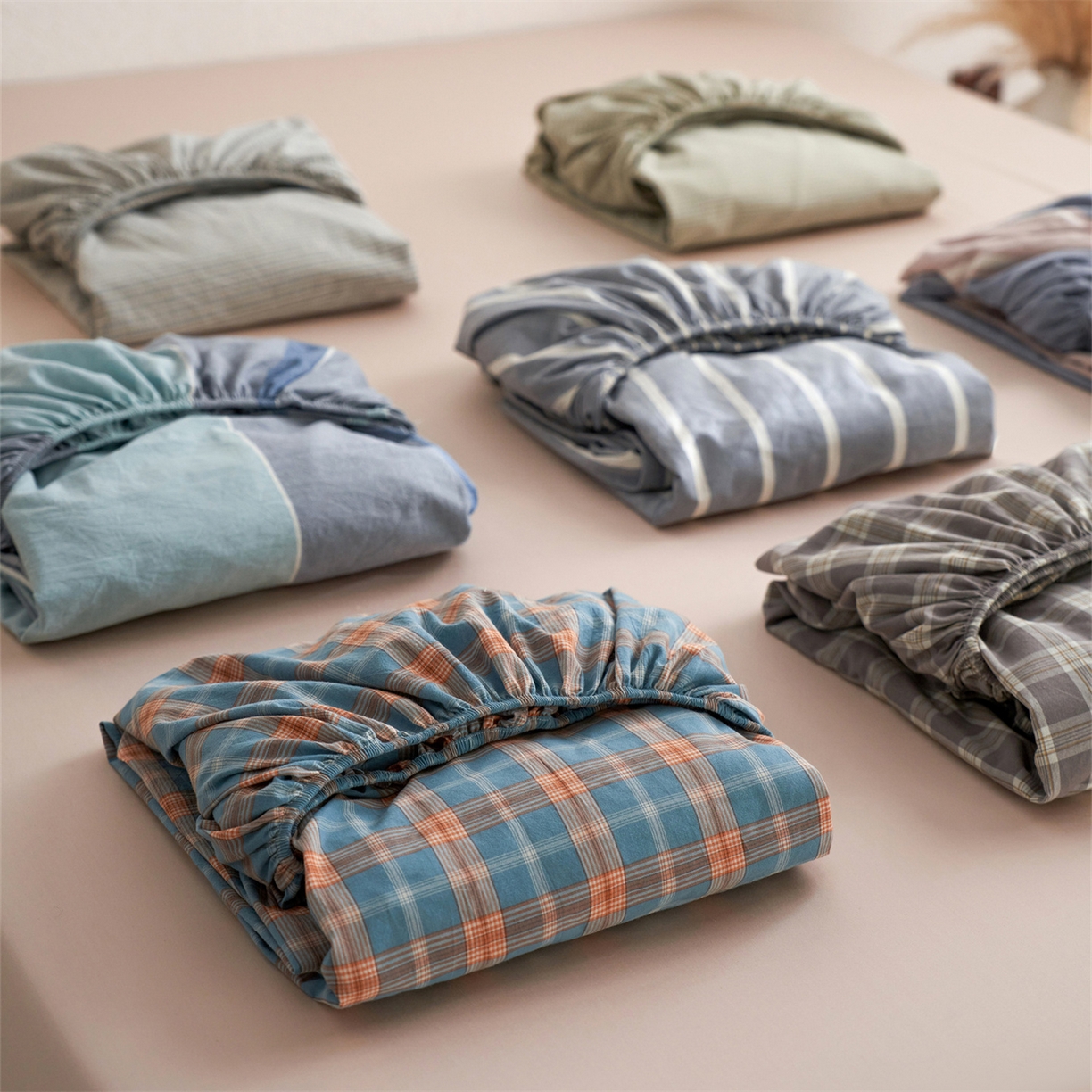 91家纺网 家纺一手货源 找家纺 启程家纺 2026新款全棉纯棉色织水洗棉单床笠床笠单件单品床笠 组合图仅供展示不可下单