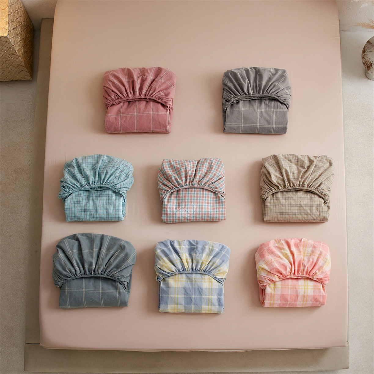 91家纺网 家纺一手货源 找家纺 启程家纺 2026新款全棉纯棉色织水洗棉单床笠床笠单件单品床笠 组合图仅供展示不可下单