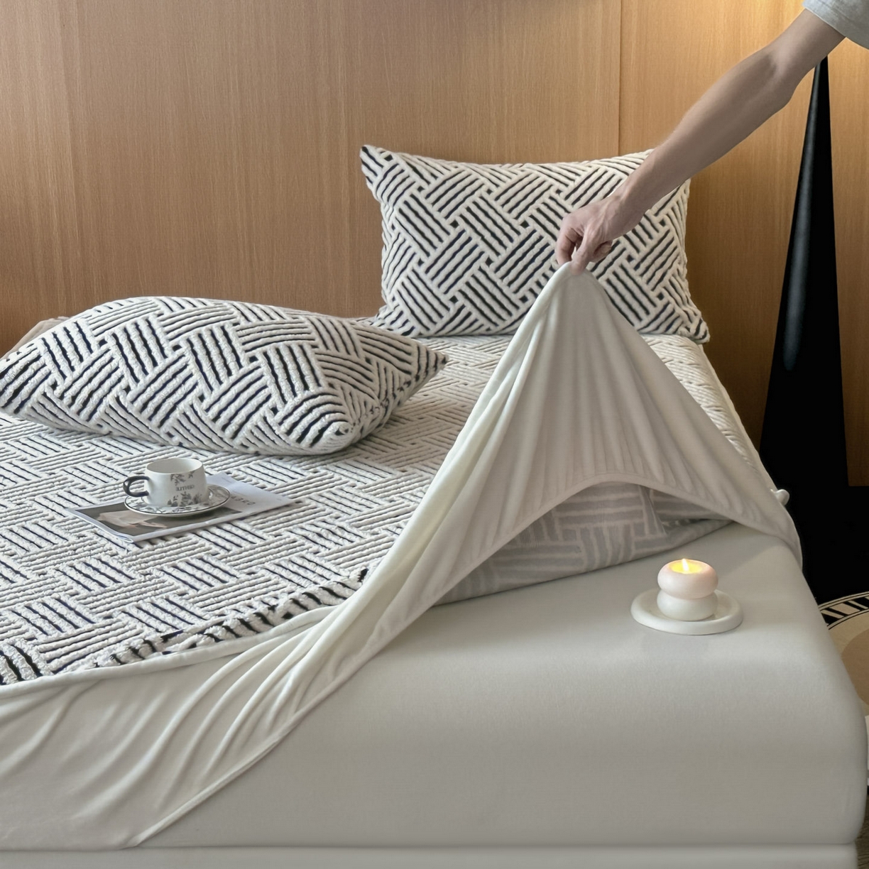 91家纺网 家纺一手货源 找家纺 （总）可恩欣 2026新款舒棉绒提花防水床笠-利奥