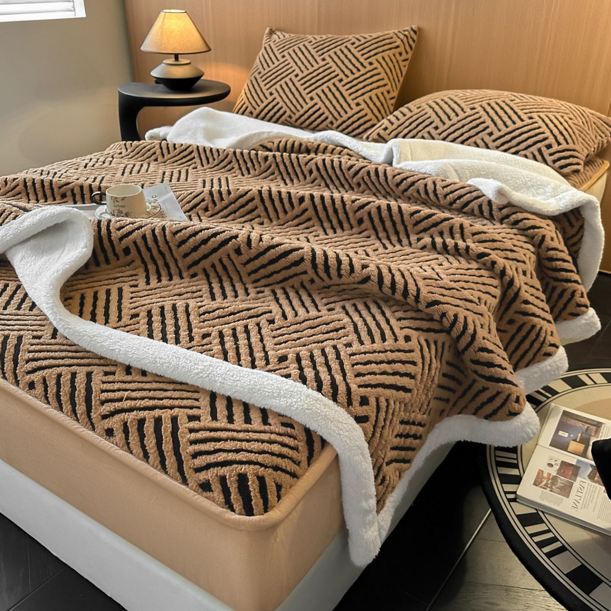 91家纺网 家纺一手货源 找家纺 可恩欣 2026新款舒棉绒提花防水床笠-利奥 利奥-云咖