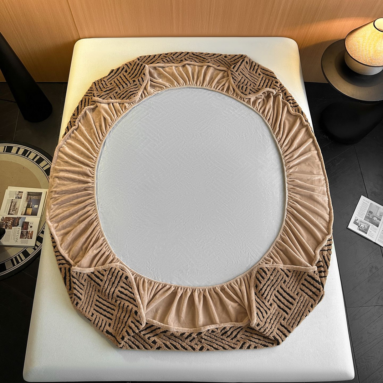 91家纺网 家纺一手货源 找家纺 可恩欣 2026新款舒棉绒提花防水床笠-利奥 利奥-云咖