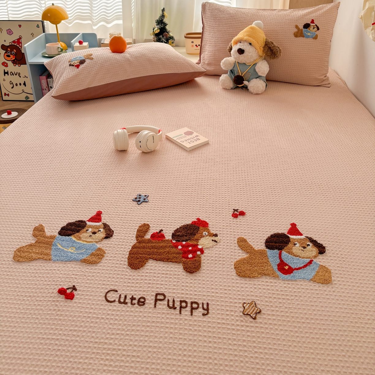 91家纺网 家纺一手货源 找家纺 雅居纺家纺 2026新款全棉华夫格毛巾绣单品系列 米驼腊肠狗