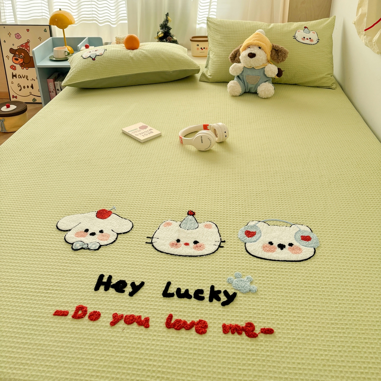 91家纺网 家纺一手货源 找家纺 雅居纺家纺 2026新款全棉华夫格毛巾绣单品系列 水绿萌宠