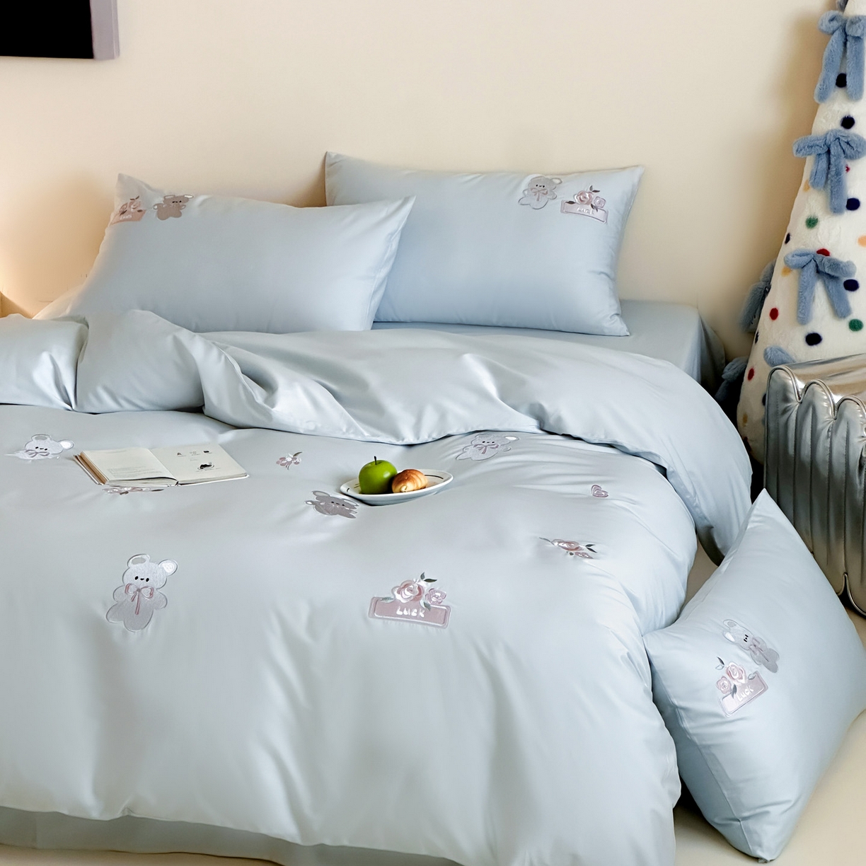 爱缦 2026新款100s全棉四件套-熊小花系列 蓝色