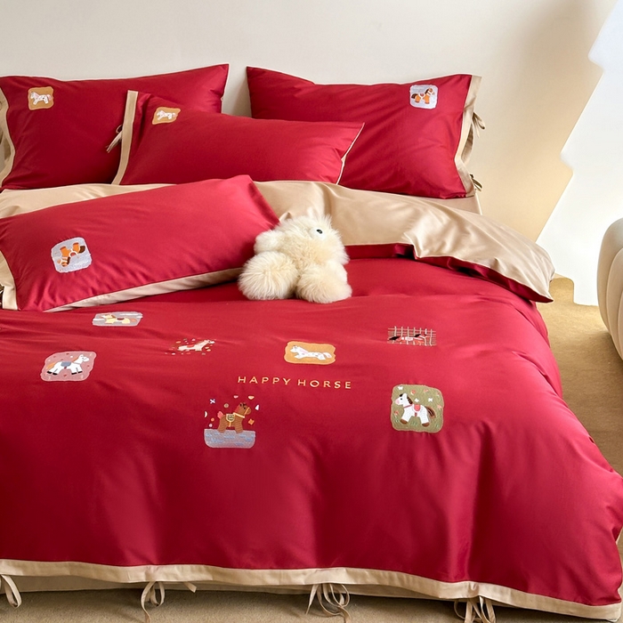 91家纺网 家纺一手货源 找家纺 （总）爱缦 2026新款小马奔腾系列100s全棉四件套（此款券后控价：小号238，标准298，大号318）