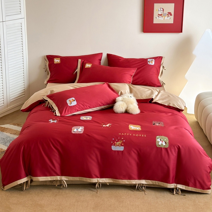 91家纺网 家纺一手货源 找家纺 （总）爱缦 2026新款小马奔腾系列100s全棉四件套（此款券后控价：小号238，标准298，大号318）