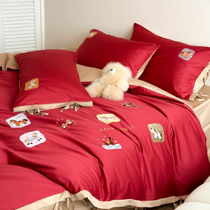 91家纺网 家纺一手货源 找家纺 （总）爱缦 2026新款小马奔腾系列100s全棉四件套（此款券后控价：小号238，标准298，大号318）