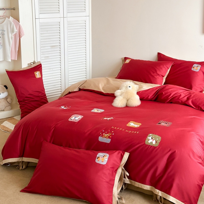 91家纺网 家纺一手货源 找家纺 （总）爱缦 2026新款小马奔腾系列100s全棉四件套（此款券后控价：小号238，标准298，大号318）