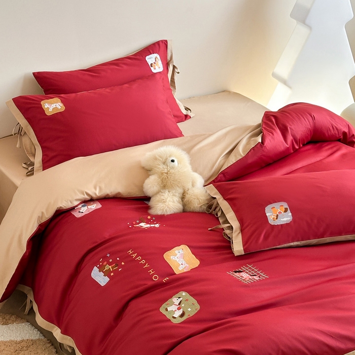 91家纺网 家纺一手货源 找家纺 爱缦 2026新款小马奔腾系列100s全棉四件套（此款券后控价：小号238，标准298，大号318） 小马奔腾-喜庆红