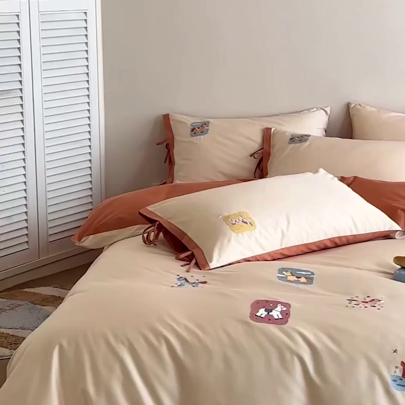 91家纺网 家纺一手货源 找家纺 爱缦 2026新款小马奔腾系列100s全棉四件套（此款券后控价：小号238，标准298，大号318） 小马奔腾-奶油桔