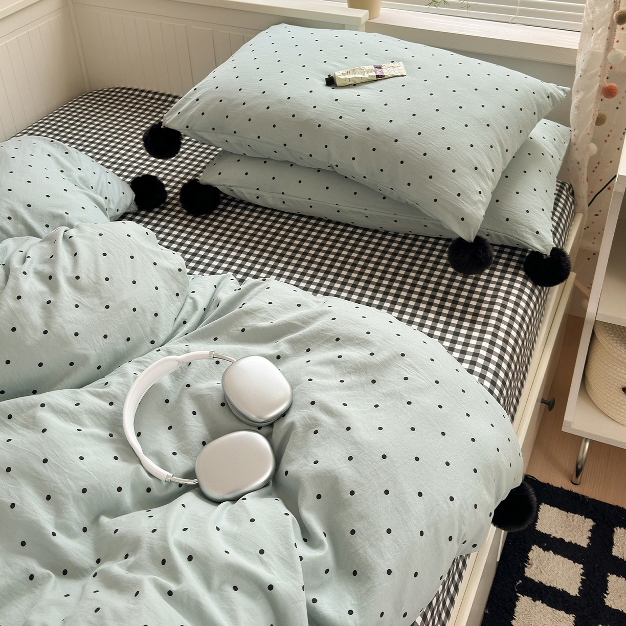 91家纺网 家纺一手货源 找家纺 （总）优选良品 2026新款混搭圆点啵啵毛球款四件套学生三件套-小红书推荐