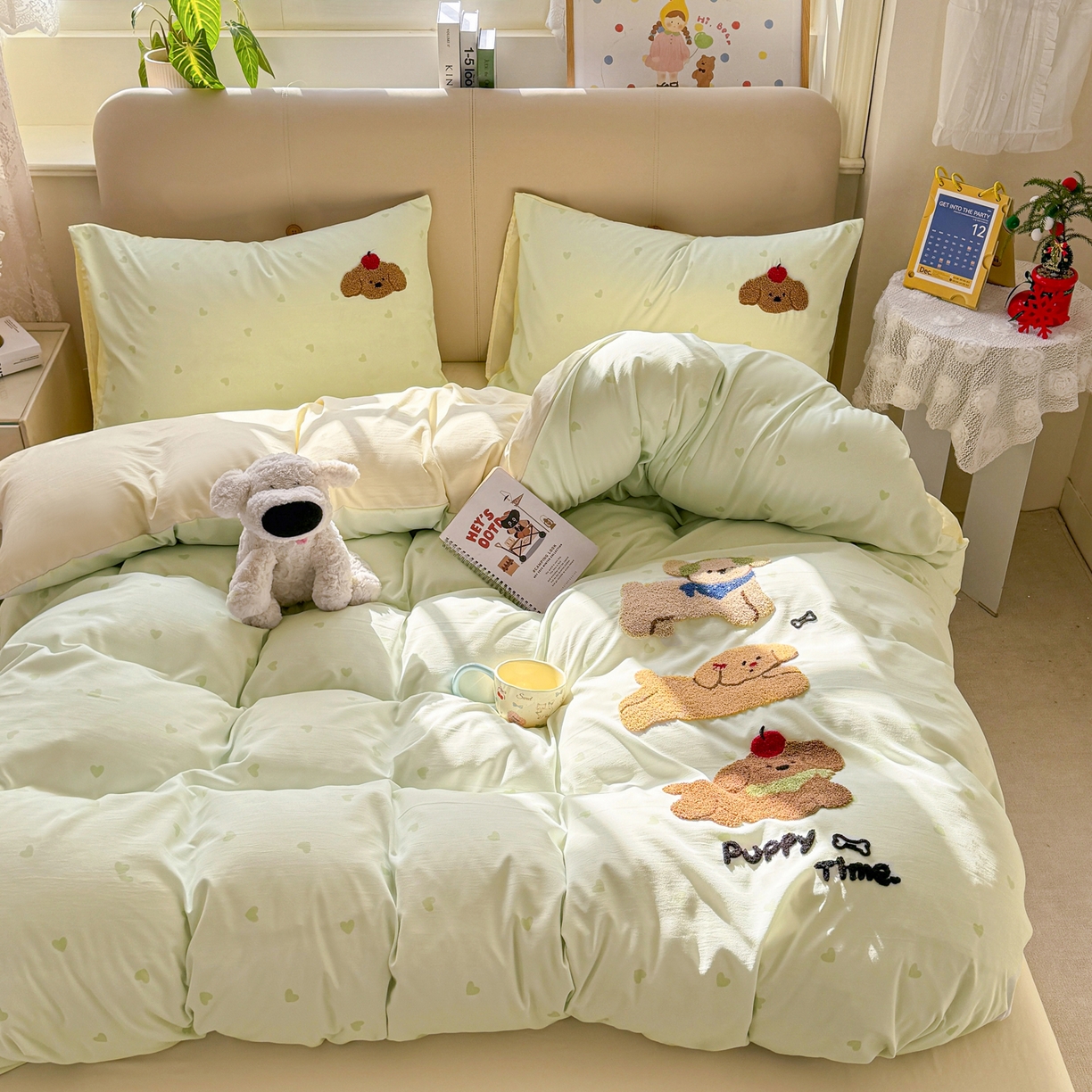 91家纺网 家纺一手货源 找家纺 优选 2026新款小红书热款混搭风毛巾绣床上用品四件套韩版学生三件套【专版花型 盗版必究】 伙伴狗