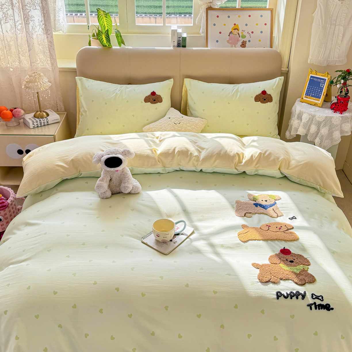 91家纺网 家纺一手货源 找家纺 优选 2026新款小红书热款混搭风毛巾绣床上用品四件套韩版学生三件套【专版花型 盗版必究】 伙伴狗