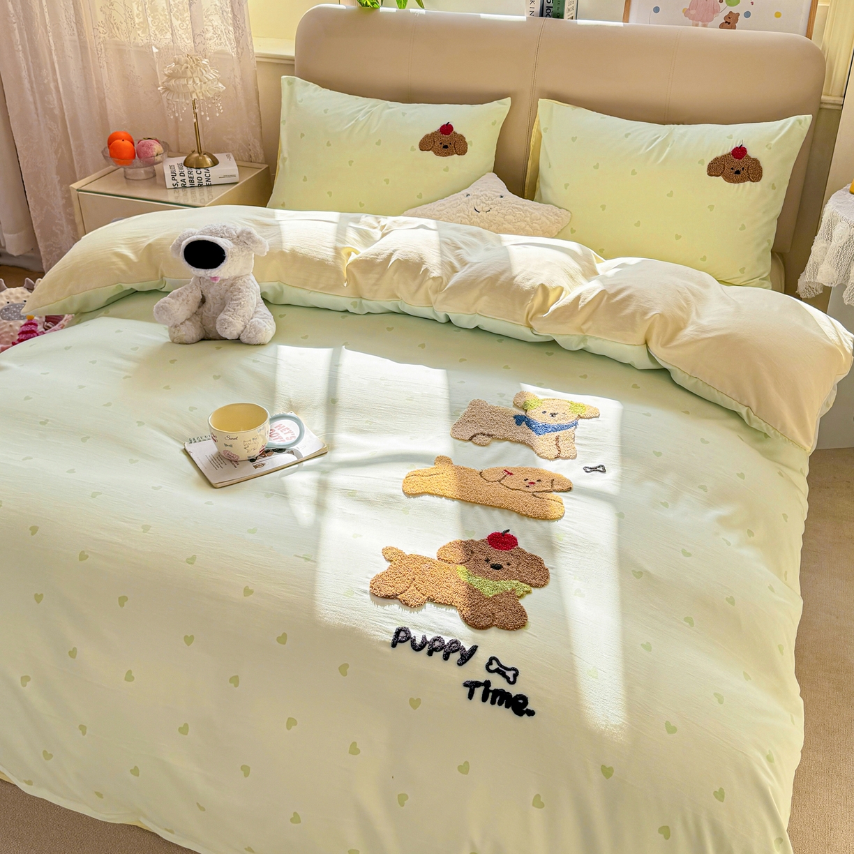 91家纺网 家纺一手货源 找家纺 优选 2026新款小红书热款混搭风毛巾绣床上用品四件套韩版学生三件套【专版花型 盗版必究】 伙伴狗