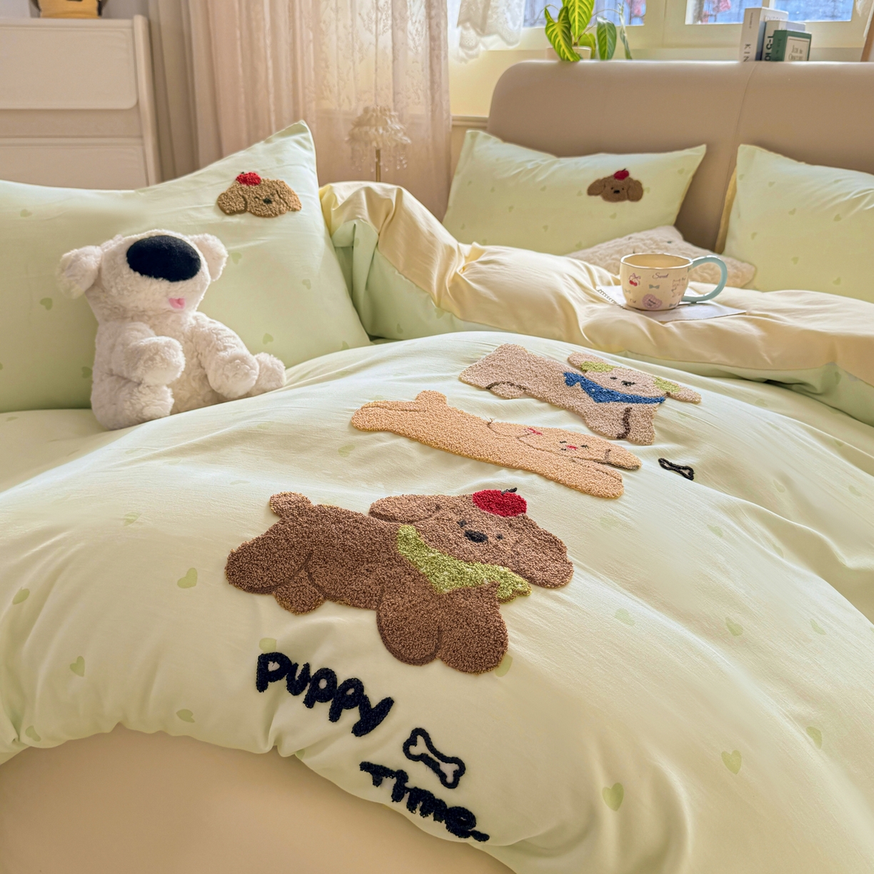 91家纺网 家纺一手货源 找家纺 优选 2026新款小红书热款混搭风毛巾绣床上用品四件套韩版学生三件套【专版花型 盗版必究】 伙伴狗