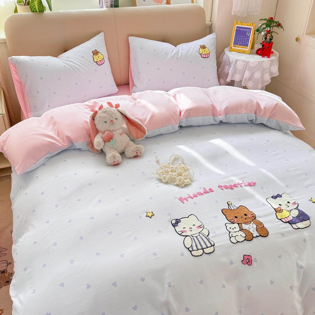 91家纺网 家纺一手货源 找家纺 优选 2026新款小红书热款混搭风毛巾绣床上用品四件套韩版学生三件套【专版花型 盗版必究】 可爱小猫咪