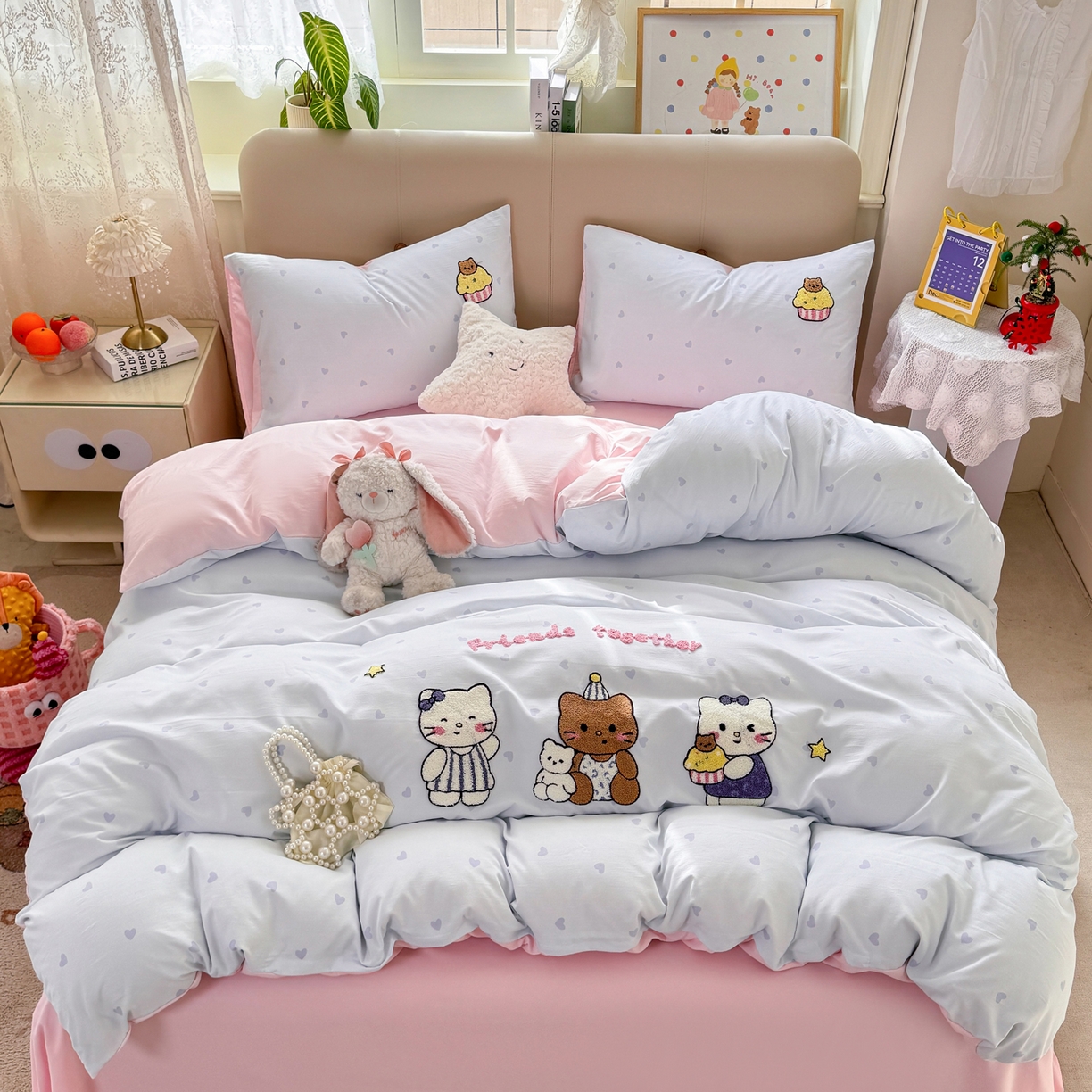 91家纺网 家纺一手货源 找家纺 优选 2026新款小红书热款混搭风毛巾绣床上用品四件套韩版学生三件套【专版花型 盗版必究】 可爱小猫咪