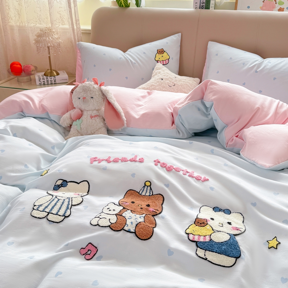 91家纺网 家纺一手货源 找家纺 优选 2026新款小红书热款混搭风毛巾绣床上用品四件套韩版学生三件套【专版花型 盗版必究】 可爱小猫咪