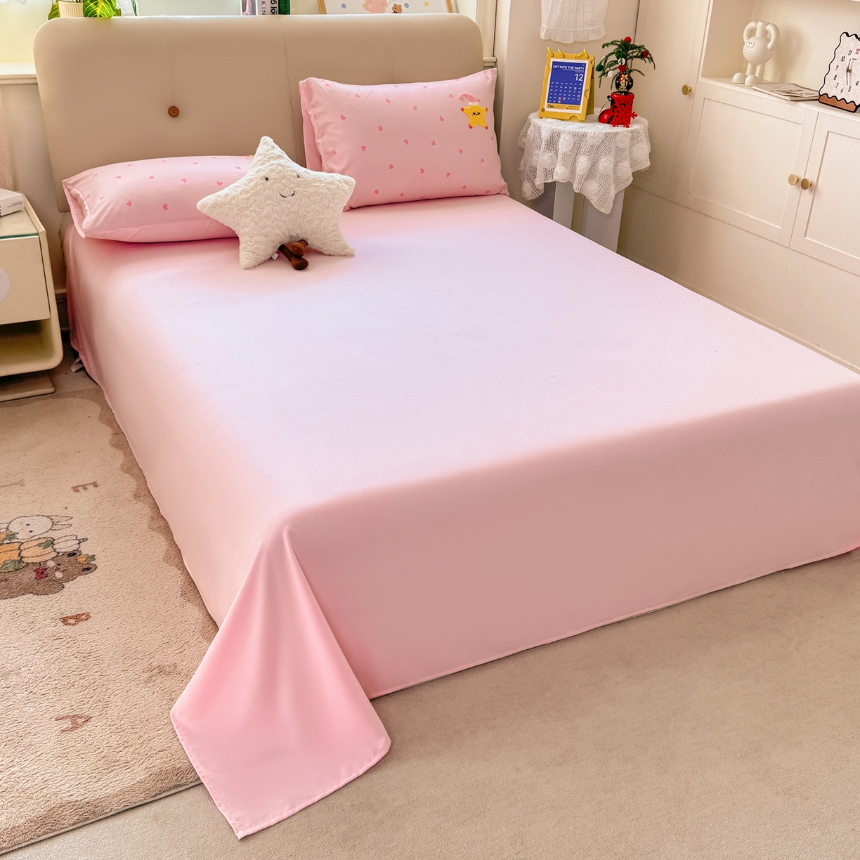 91家纺网 家纺一手货源 找家纺 优选 2026新款小红书热款混搭风毛巾绣床上用品四件套韩版学生三件套【专版花型 盗版必究】 萌萌兔